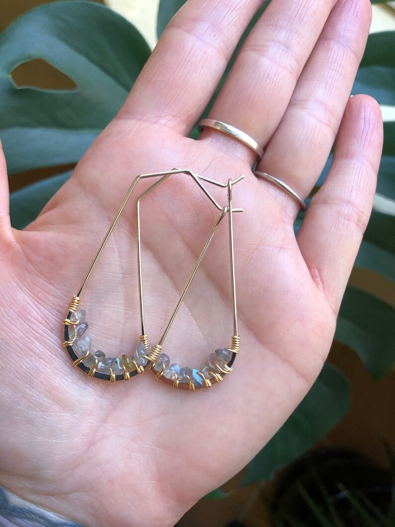 Geometric Mixed Metal Hoop EarringsLabradoriteCrystal JewelryHoop Earrings