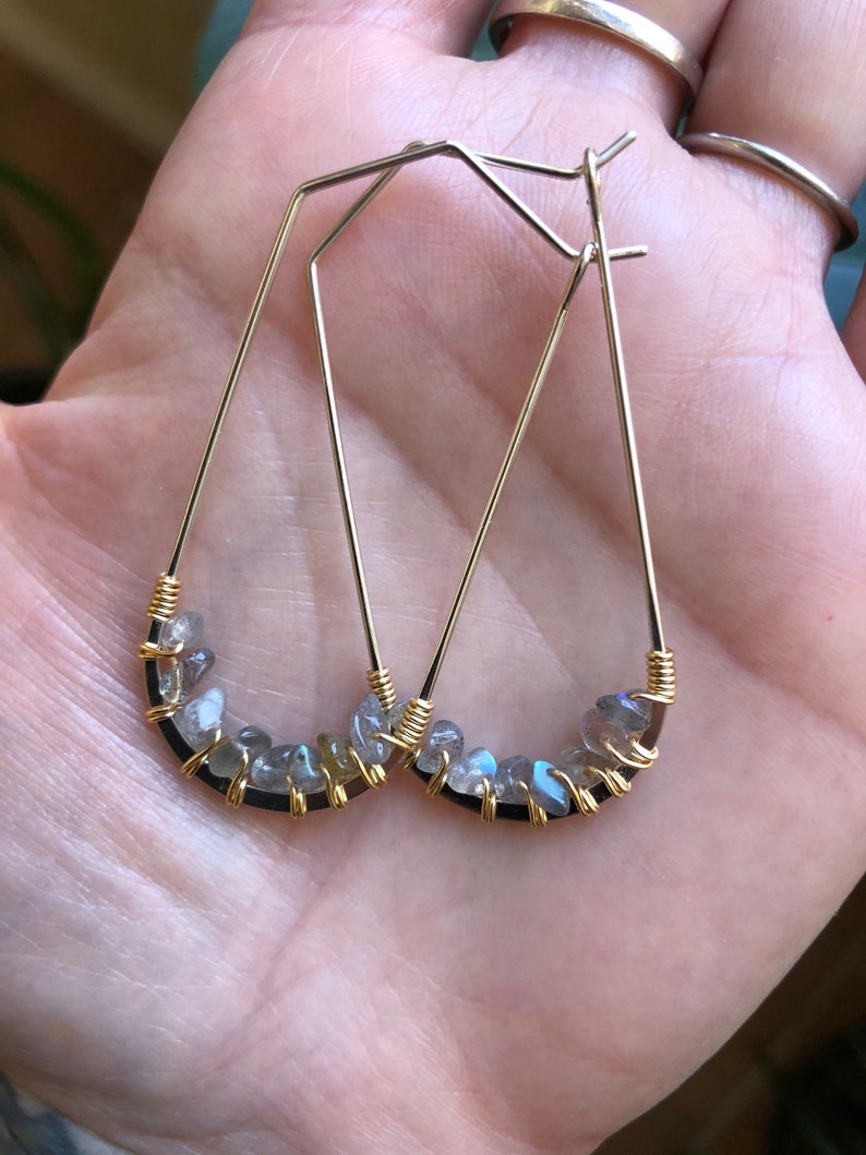 Geometric Mixed Metal Hoop EarringsLabradoriteCrystal JewelryHoop Earrings