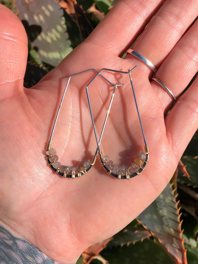 Geometric Mixed Metal Hoop EarringsLabradoriteCrystal JewelryHoop Earrings