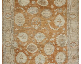 Hand Knotted Fine Oushak Rug - 8′2″ × 9'11″