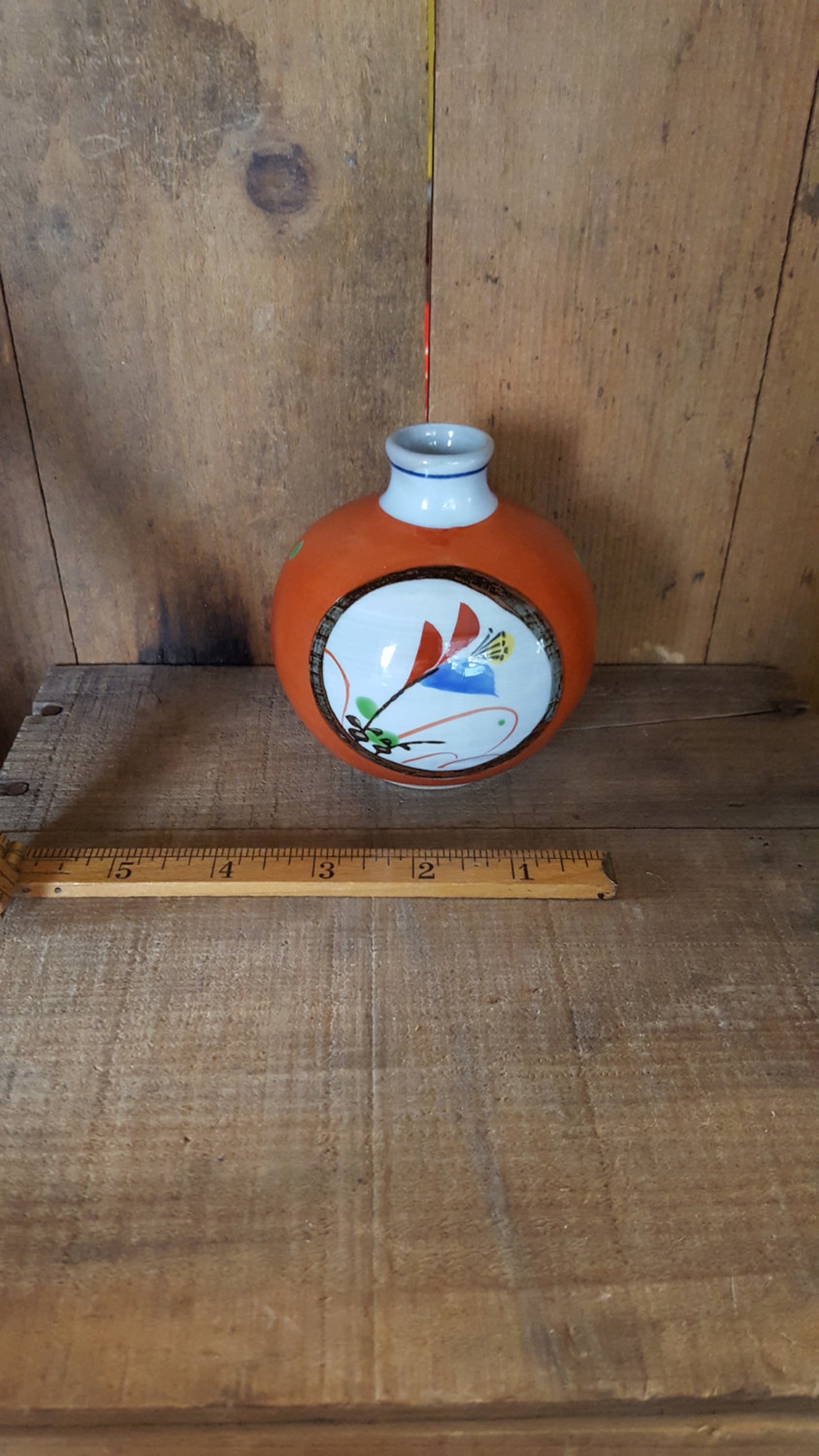 Mid Century Small Orange Ceramic Vase Etsy