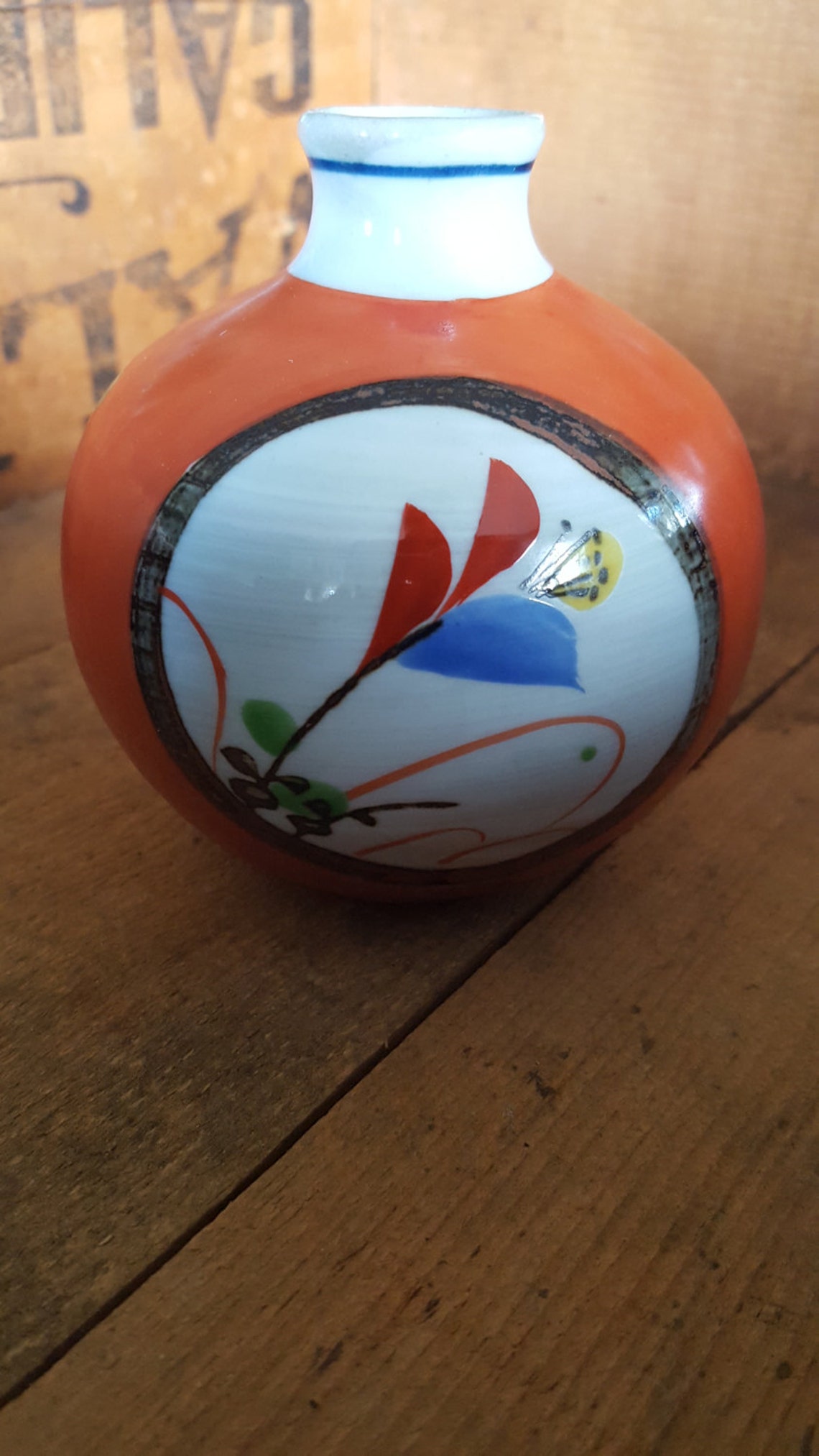 Mid Century Small Orange Ceramic Vase Etsy