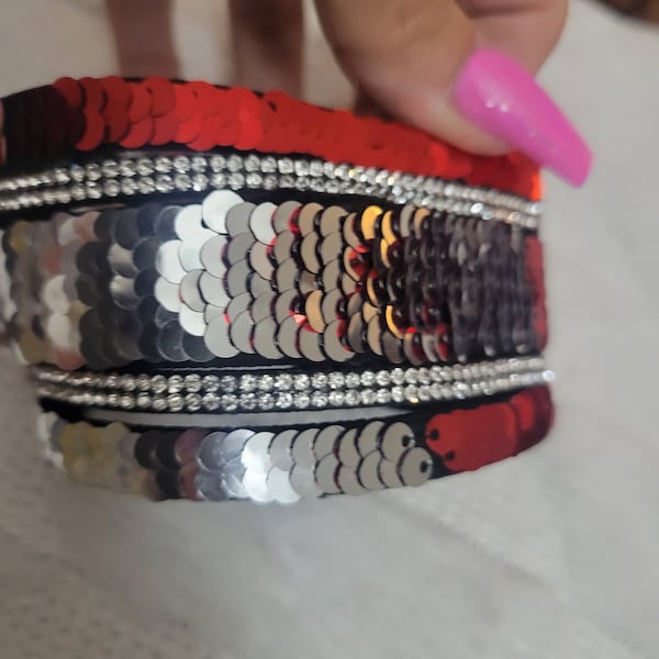 Red and silver sequins mermaid bracelet soft snap bracelet wrap bracelet trendy teen jewelry fun gift bracelets silver red and black