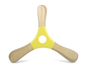 Light boomerang for beginners and children wooden toy - PROPELL 3 yellow