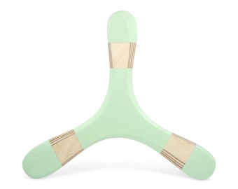 DVERG - Dreiflügler Bumerang in weißgrün | neongrün | für Rechtshänder*in | Holzspielzeug für Kinder