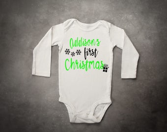 Name First Christmas Baby Onesie