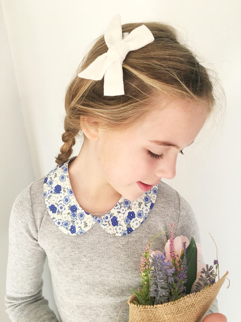 Peter Pan Collar Detachable Child age 2 3 4 5 6 7 8 9 10 11 12 Gift Set Handmade Blue Floral Bild 8