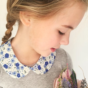 Peter Pan Collar Detachable Child age 2 3 4 5 6 7 8 9 10 11 12 Gift Set Handmade Blue Floral Bild 1