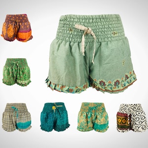 28&quot; Waist - SILK SHORTS (MEDIUM) Summer Festival Clothing Unique Designs Ruffle Bloomers Hot Pants - Cultural Roots