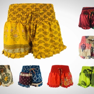 30" Waist - SILK SHORTS (LARGE) Summer Festival Clothing Unique Designs Ruffle Bloomers Hot Pants - Cultural Roots