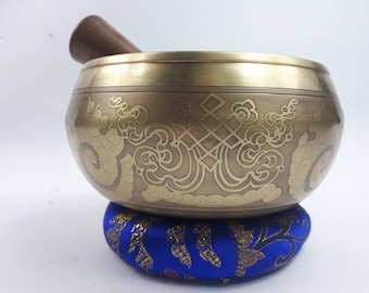 6 3/4" (3rd Eye Chakra) Stunning Carved Bronze Nepalese Singing Bowl 1.2 kg - Cultural Roots Singing Bowls