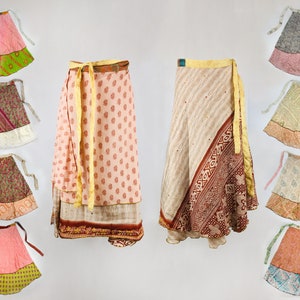 Sari Silk double layer reversible fabric Wrap Skirt - Maxi Boho Hippy Festival free size - Made in Nepal