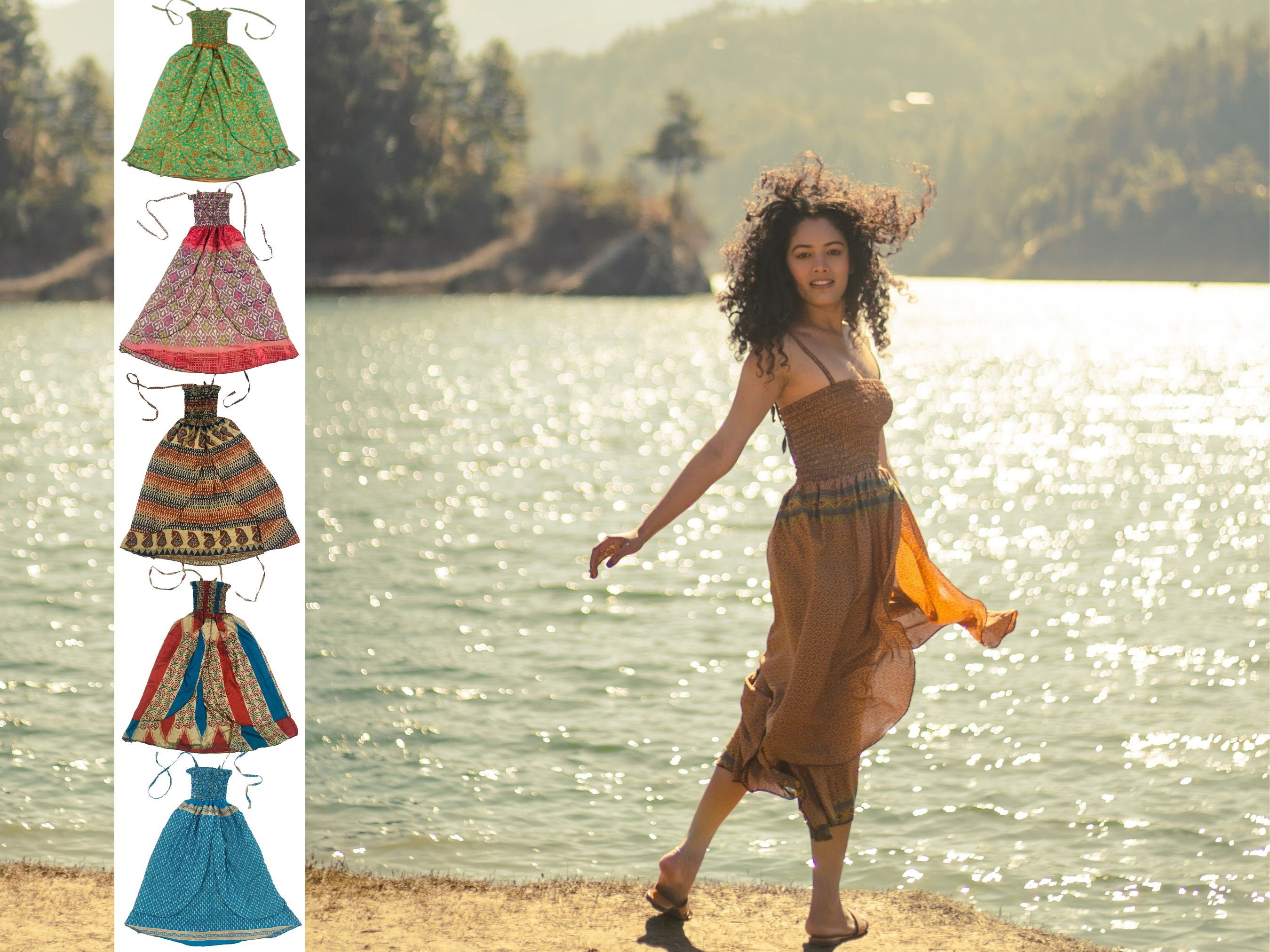 Women Recycle Silk Sari Boho Long Maxi Dress Hippie Clothes Beach Wear –  Mangogiftsstore