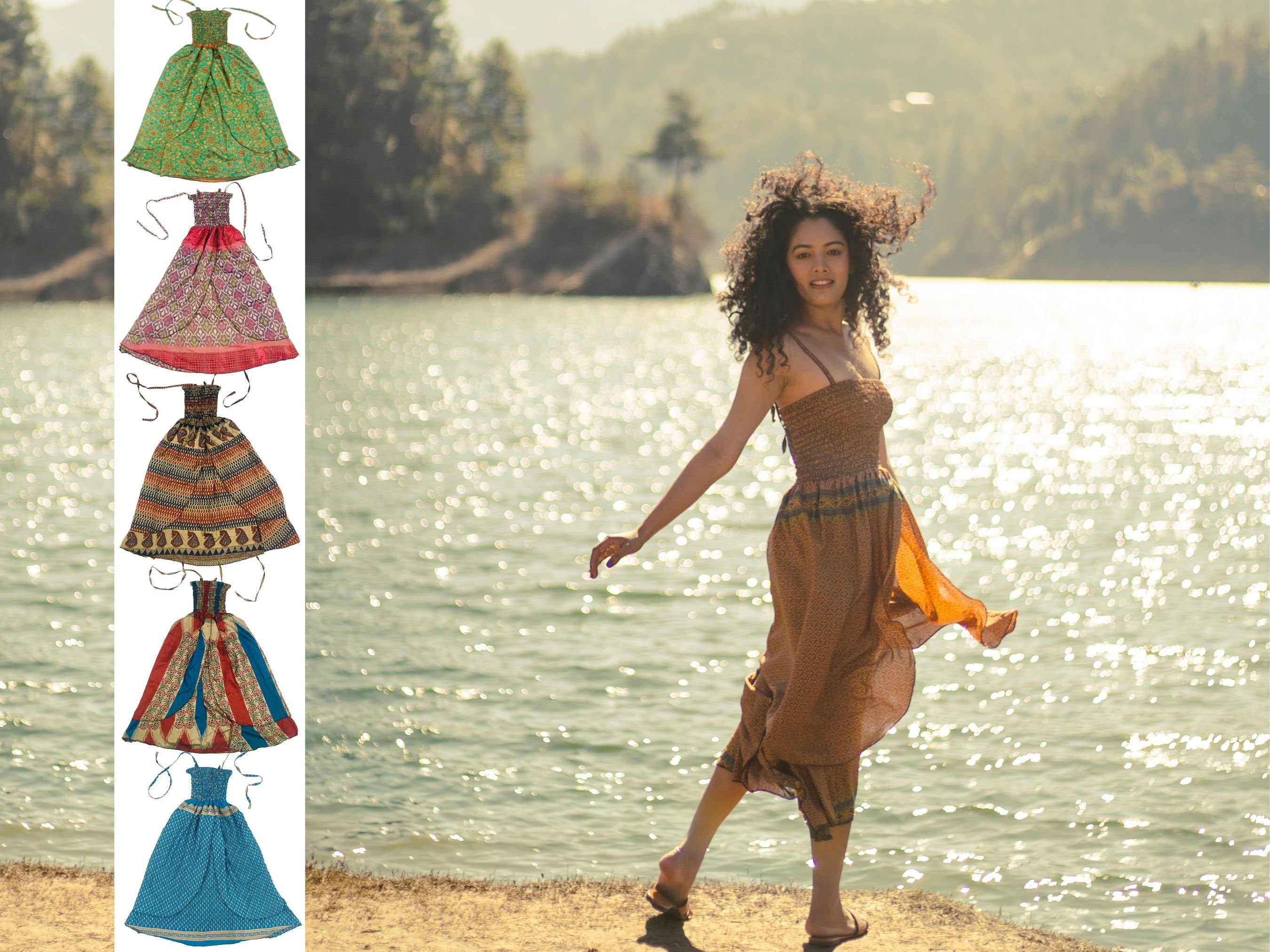 SILK SUMMER DRESS - Sari Festival Party Summer Dress - Saree Silk Unique Individual Fabric Designs - Cultural Roots