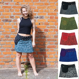MINI JUPE IMPRIMÉE - Mandala hippie Wrap rond en coton avec poche latérale et poche courte Steam Punk Festival Urban Festival - Cultral Roots