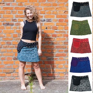 PRINTED MINI SKIRT Free Size Mandala Hippie Wrap Round Cotton Side Pouch Pocket Short Steam Punk Festival Urban Skirt Cultral Roots image 1