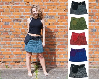 PRINTED MINI SKIRT - Free Size Mandala Hippie Wrap Round Cotton Side Pouch Pocket Short Steam Punk Festival Urban Skirt - Cultral Roots