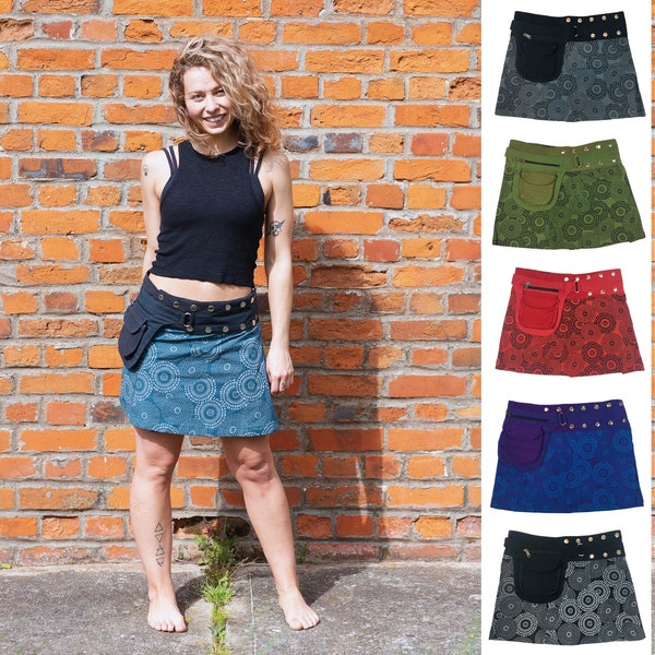 PRINTED MINI SKIRT - Free Size Mandala Hippie Wrap Round Cotton Side Pouch Pocket Short Steam Punk Festival Urban Skirt - Cultral Roots