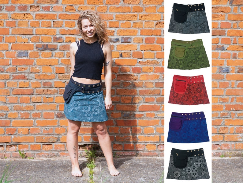 PRINTED MINI SKIRT Free Size Mandala Hippie Wrap Round Cotton Side Pouch Pocket Short Steam Punk Festival Urban Skirt Cultral Roots image 1