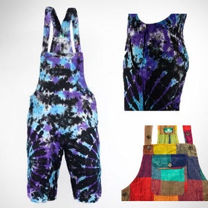 Tie Dye / Patch Dungaree Knee Length Shorts / Jump Suit