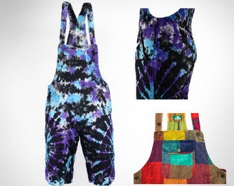 Tie Dye / Patch Dungaree Knee Length Shorts / Jump Suit