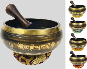 Bol chantant de méditation bouddhiste tibétain 7 1/2" (chakra de la gorge) en laiton gravé - 1,55 kg - Cultural Roots Singing Bowls