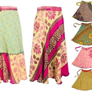 SARI WRAP SKIRT - Saree Silk double layer reversible fabric Skirt - Maxi Boho Hippy Festival free size - Cultural Roots