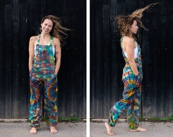 TIE DYE DUNGAREES - Traditional Straight Leg Fit (Ankle Options) - Unisex Jump Suit Overalls Romper - Cultural Roots