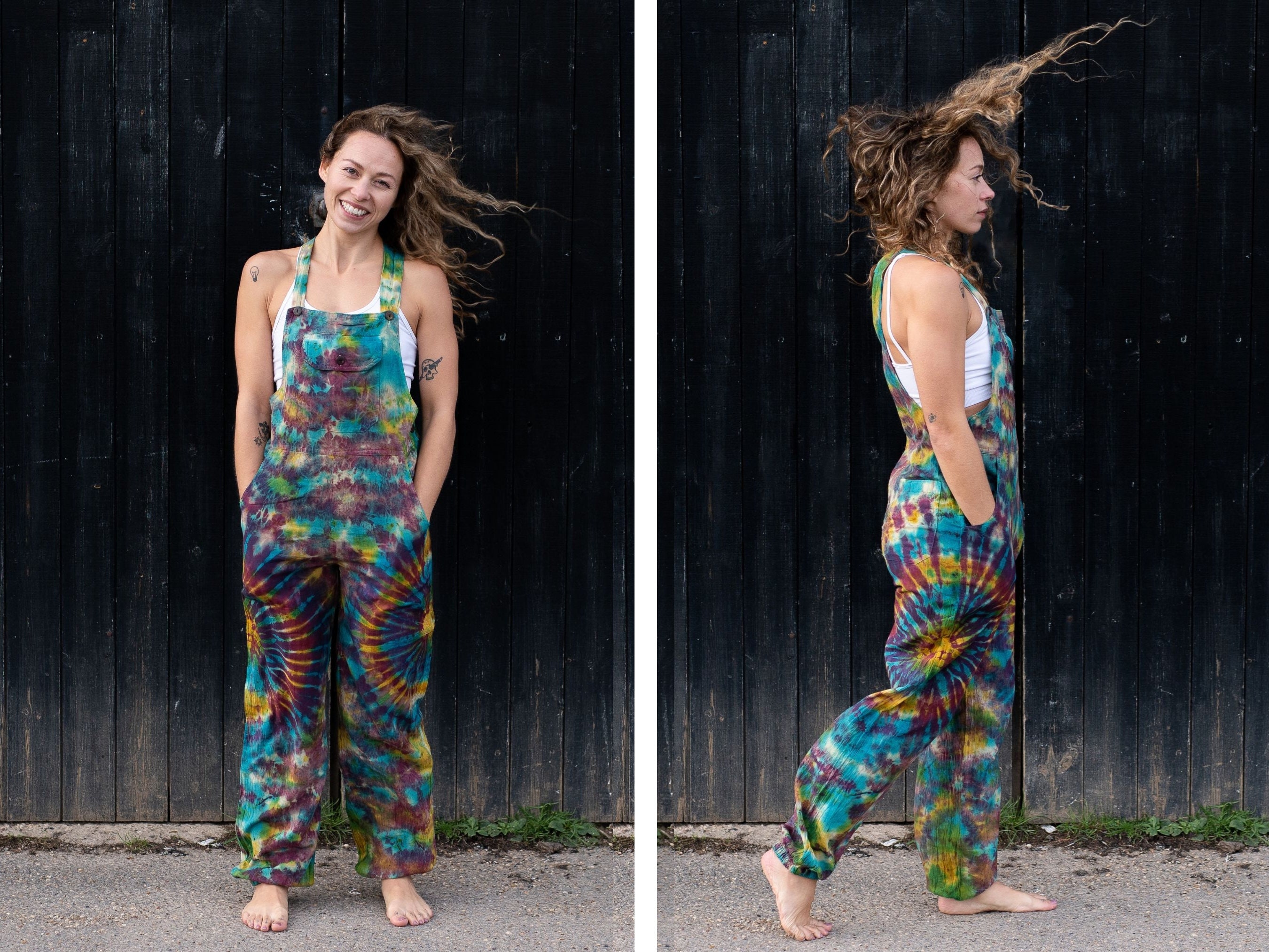 【AAKE】DAISY LACE OVERALLS Tye-Dye Pallazzo Overalls - Comfortable & Fair Trade Fashion
