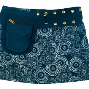 PRINTED MINI SKIRT Free Size Mandala Hippie Wrap Round Cotton Side Pouch Pocket Short Steam Punk Festival Urban Skirt Cultral Roots DARK BLUE