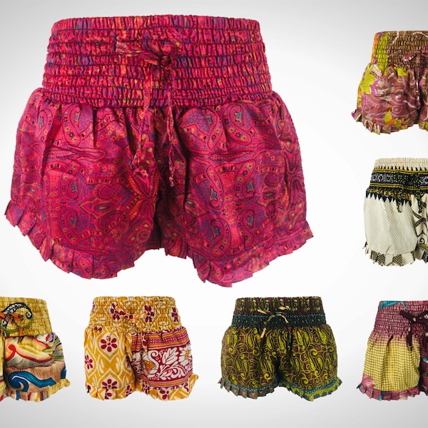 32" Waist - SILK SHORTS (XL) Summer Festival Clothing Unique Designs Ruffle Bloomers Hot Pants - Cultural Roots