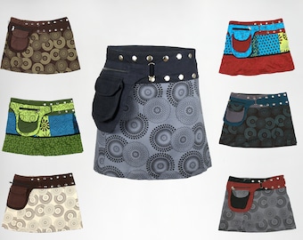 PRINTED MINI SKIRT - Free Size Mandala Hippie Wrap Round Cotton Side Pouch Pocket Short Steam Punk Festival Urban Skirt - Cultral Roots