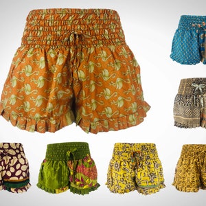 34&quot; Waist - SILK SHORTS (XXL) Summer Festival Clothing Unique Designs Ruffle Bloomers Hot Pants - Cultural Roots