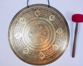 21" ( 197hz - G3 ) Hermoso Nepalí tallado Om Mani Padme Hum Design Healing Gong - 2.68 KG