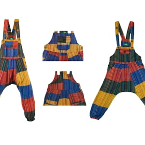 KIDS HAREM DUNGAREES (Ages 3-9)  - Children Print Patch Romper Overalls - 100% Nepali Cotton - Cultural Roots