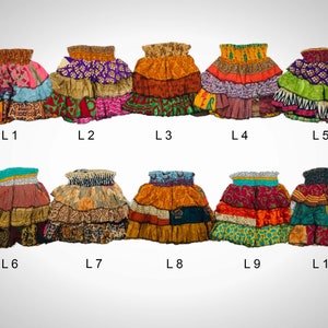 KIDS RaRa SKIRT Matériau Sari recyclé Jupe à volants / superposée / à plusieurs niveaux LARGE - Age 5-6
