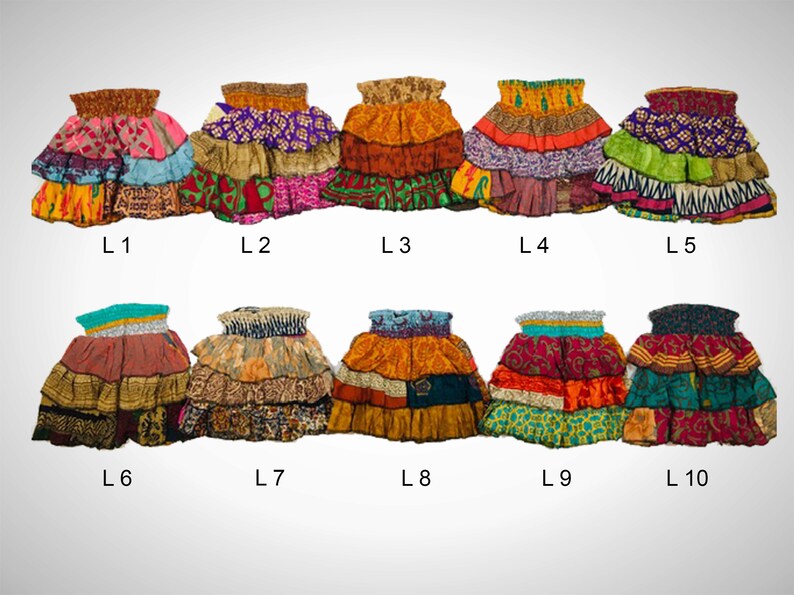 KIDS RaRa SKIRT Upcycled Sari Material Ruffle / Layered / Tiered Skirt LARGE - Age 5-6