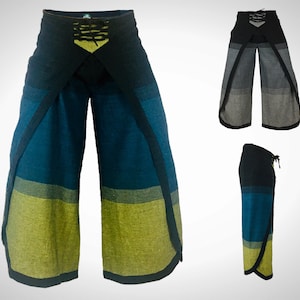 2-TONE FISHERMAN PANTS  - Trousers Thai Wrap split leg Tie Front - Cultural Roots