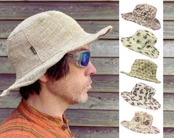 HEMP SUN HAT -  Printed Soft Brim Eco Friendly Packaged Hemp Leaf Butterfly Geometry Mushroom - Cultural Roots