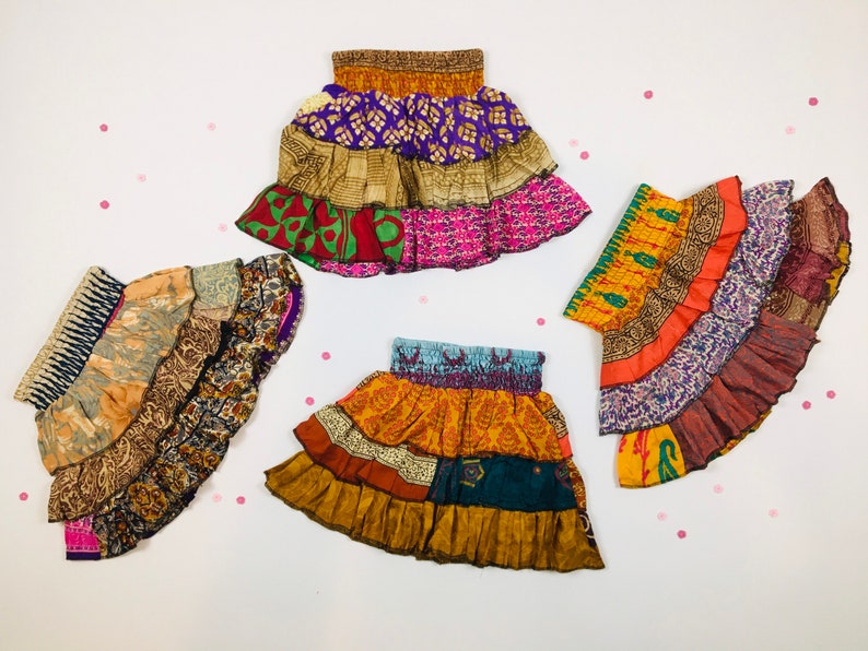 KIDS RaRa SKIRT Upcycled Sari Material Ruffle / Layered / Tiered Skirt image 1