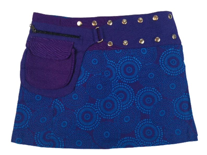 PRINTED MINI SKIRT Free Size Mandala Hippie Wrap Round Cotton Side Pouch Pocket Short Steam Punk Festival Urban Skirt Cultral Roots PURPLE