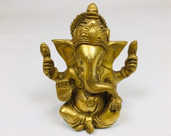 4 1/2 » Ganesh - Ganesha - Statue en laiton .69 kg - Fabriqué au Népal