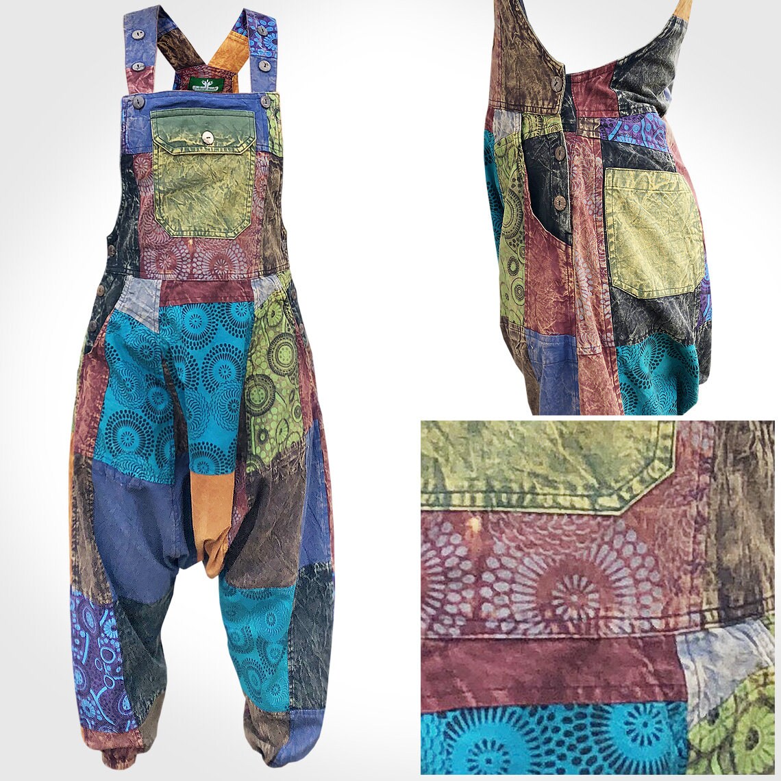 Image of Size Xl - % Heavy Cotton Patch Harem/Ali Baba Dungarees Jump Suit