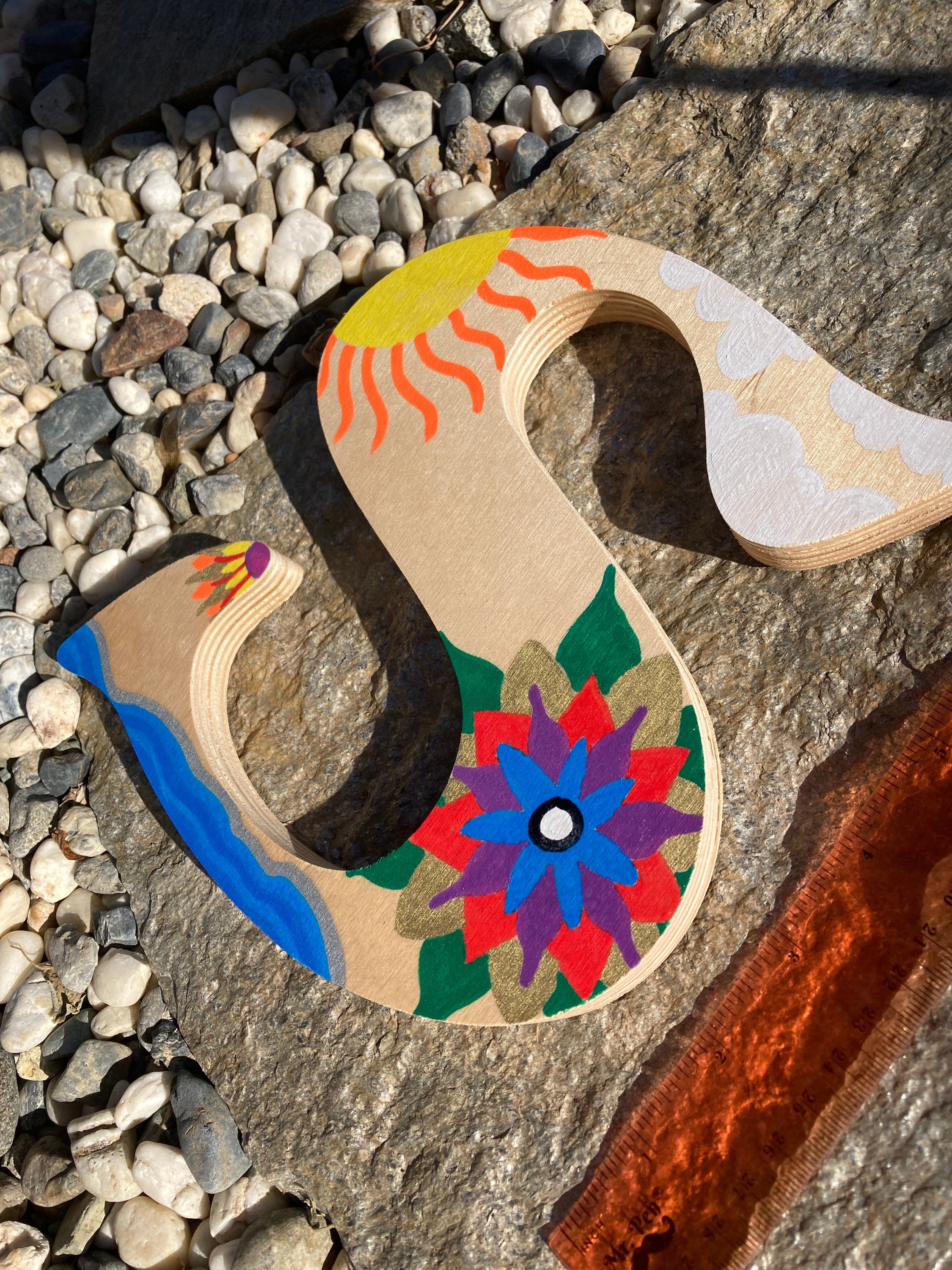 Letter S Wooden Hand Painted Letter ocean Scene Floral Etsy