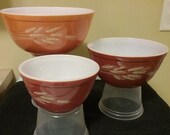Vintage 1980 39 s Pyrex Autumn Wheat Nesting Bowls 403 - 402 - 401