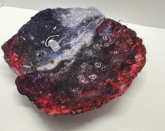 Large Decorative Wool Roving Bowl | Fiber Art | 12x11x3 inches | Night Fire