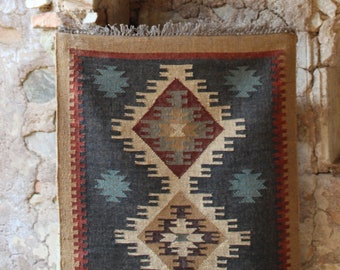 4 x 6 Ft - Jute\Wool Handmade KILIM Rug, Home Decor, Living Room, Gift, Floor, Wall Decor, Dinning Area, Indian Traditional Rugs\Carpet.
