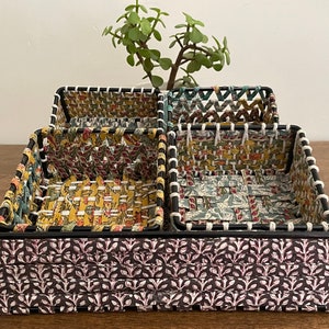 Set of 5 - Cotton Printed Recycle Fabric Storage Basket,Home Decor,Table Organiser,Bathroom,Bed Side Organiser Storage Housewarming Gift