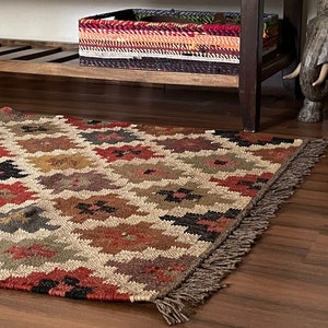 3 x 5 Ft - Jute\Wool Handwoven Kilim Rug,Home Decor,Living,Gift,Wall Decor,Floor,Celling Rug,Indian Traditional RUG\CARPET All Costum Size