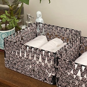 Set of 3-Cotton Printed Recycle Fabric Lace Storage Basket,Home Decor,Table Organiser,Bathroom,Bed Side Organiser Storage Housewarming Gift